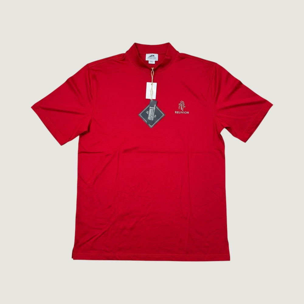 NWT Slazenger Golf Collection Men Red Mock Neck Mercerized Cotton Polo Reunion M